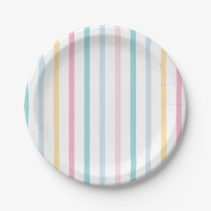 Pastellregenbogen-Streifen Pappteller