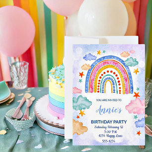 Pastellregenbogen zum Geburtstag, handgezeichnet Einladung