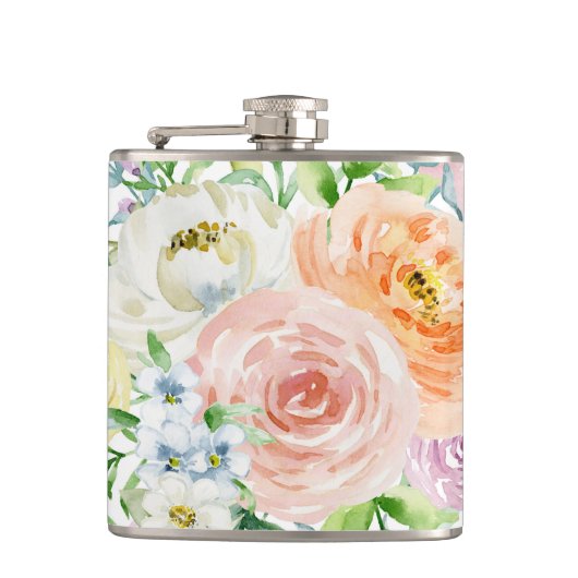 Pastellromantischer Garten Flachmann (Vorderseite)