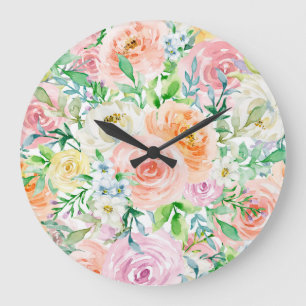Pastellromantischer Garten Große Wanduhr