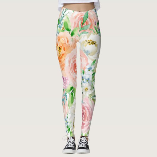 Pastellromantischer Garten Leggings (Vorderseite)