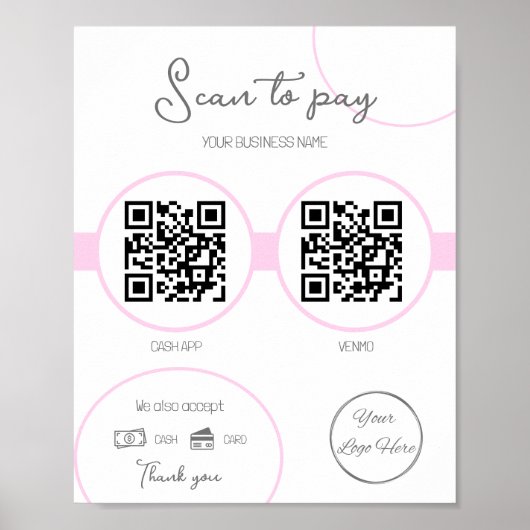 Pastellrosa 2 QR Code Business Scan zur Zahlung Poster (Vorne)