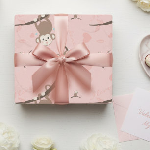 Pastellrosa-Affen-Valentinstag-Geschenkpapier  Geschenkpapier