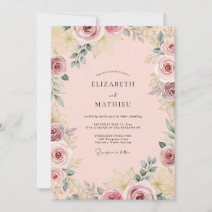 Pastellrosa anmutige Rosenhochzeit Einladung