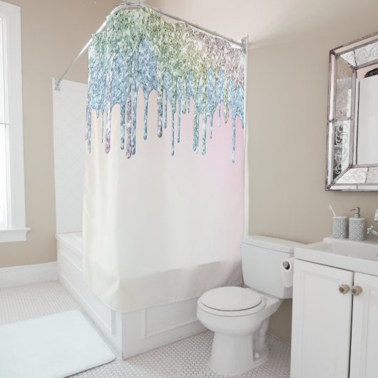 *~* Pastellrosa AQUA Blauer Glitzer Tropfen AP7 Duschvorhang (Beispiel)
