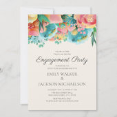 Pastellrosa Aquamarin-Gelbe florale Engagement Par Einladung (Vorderseite)