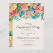 Pastellrosa Aquamarin-Gelbe florale Engagement Par Einladung (Vorne/Hinten)