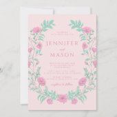 Pastellrosa aquamarin-grüne böhmische Hochzeit Einladung (Vorderseite)