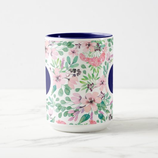 Pastellrosa Aquarellfarben Blume Pattern Tasse (Zentrum)