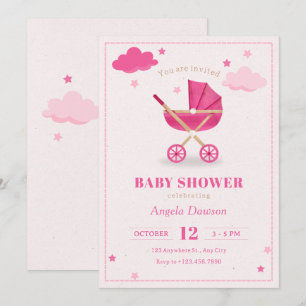Pastellrosa Babybettrollendusche Einladung