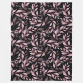 Pastellrosa Blätter auf Schwarz Fleecedecke (Vorderseite)