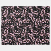 Pastellrosa Blätter auf Schwarz Fleecedecke (Vorderseite (Horizontal))