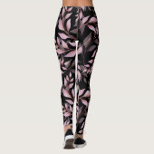 Pastellrosa Blätter auf Schwarz Leggings (Rückseite)