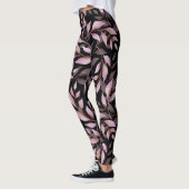 Pastellrosa Blätter auf Schwarz Leggings (Links)