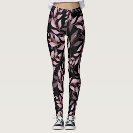 Pastellrosa Blätter auf Schwarz Leggings