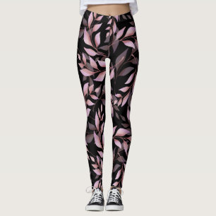 Pastellrosa Blätter auf Schwarz  Leggings