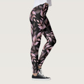 Pastellrosa Blätter auf Schwarz Leggings (Rechts)