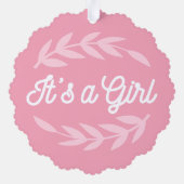 Pastellrosa Blätter - Es ist ein Mädchen Ornament Karte (Rückseite)