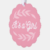 Pastellrosa Blätter - Es ist ein Mädchen Ornament Karte (Links)