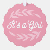 Pastellrosa Blätter - Es ist ein Mädchen Ornament Karte (Vorderseite)