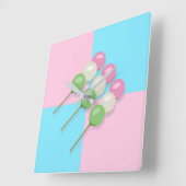 Pastellrosa Blau Geländerte Dango-Wall-Uhr Quadratische Wanduhr (Winkel)