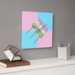 Pastellrosa Blau Geländerte Dango-Wall-Uhr Quadratische Wanduhr