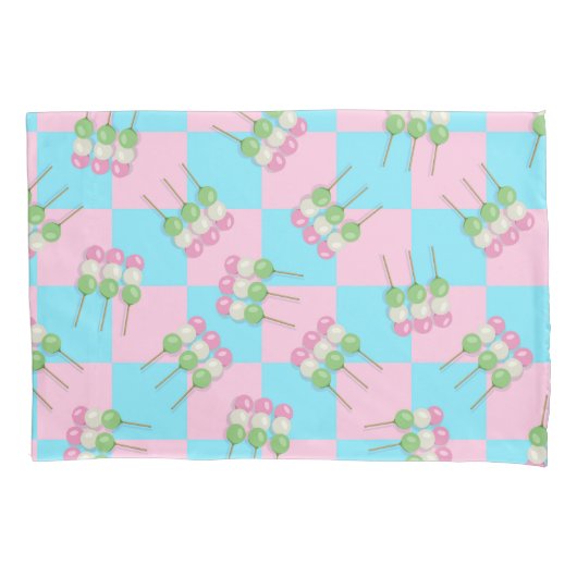 Pastellrosa Blau Geländerter Dango-Pillowcase Kissenbezug (Vorderseite)