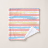 Pastellrosa Blau Gelbe Wasserfarben Streifen Badhandtuch Set (Waschlappen)