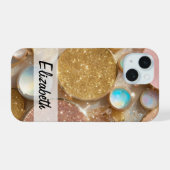 Pastellrosa, Blau, Gold und Silber Glitzer iPhone 15 Hülle (Rückseite (Horizontal))