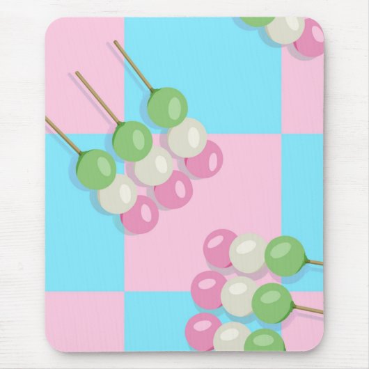 Pastellrosa Blau Karierte Dango Mousepad (Vorne)