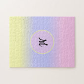 Pastellrosa, Blau und Gelb mit Monogramm Puzzle (Horizontal)