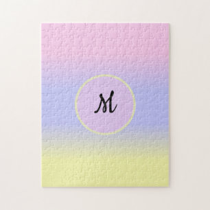 Pastellrosa, Blau und Gelb mit Monogramm Puzzle