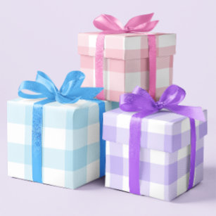Pastellrosa Blau und Lila Ostern Gingham Multi Geschenkpapier Set