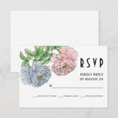 Pastellrosa, blaue Blume Hochzeit RSVP Karte (Vorne/Hinten)