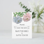 Pastellrosa, blaue Pfennigfuchsen Hochzeit Sichern Ankündigungspostkarte (Stehend Vorderseite)