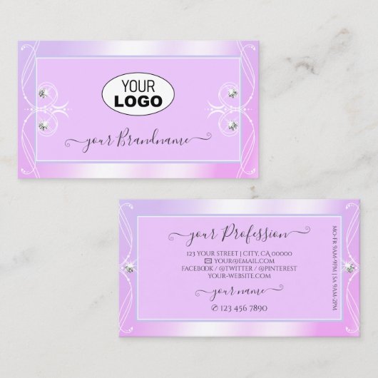 Pastellrosa Blaue Sparkle-Diamanten Logo Verziert Visitenkarte (Vorne/Hinten)