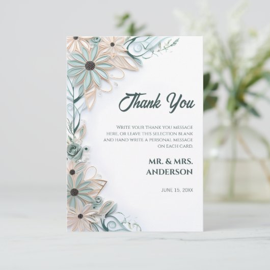 Pastellrosa blaues Blumenpapier Dankeskarte (Stehend Vorderseite)