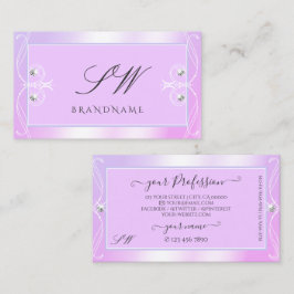 Pastellrosa Blaues Sparkle Karo Monogram Verziert Visitenkarte
