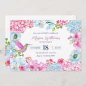 Pastellrosa blühende Zweige mit Vogelgeburt Einladung (Vorne/Hinten)