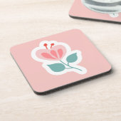 Pastellrosa Blume Blütenblatt mit Stamm Getränkeuntersetzer (Linke Seite)