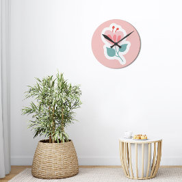 Pastellrosa Blume Blütenblatt mit Stamm Runde Wanduhr