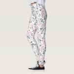 Pastellrosa Blume Muster Leggings<br><div class="desc">Moderne,  gürtnig rosa Blume und graue Farbblätter sind nahtlose Muster,  die Aquarellbilder mit weißem Hintergrund.</div>