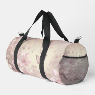 Pastellrosa Blumen- und Schmetterlingsmuster Duffle Bag