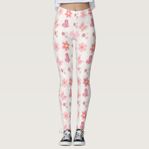 Pastellrosa Blumen- und Schmetterlingsmuster Leggings