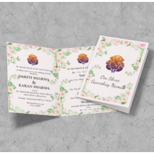 Pastellrosa Blumenindische Hochzeit Einladung