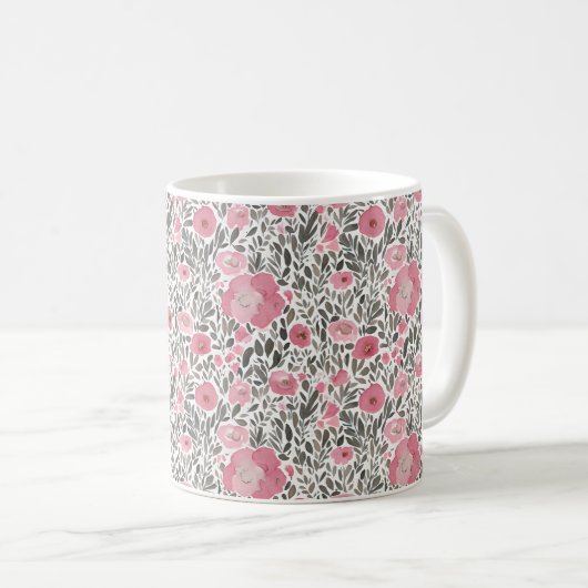 Pastellrosa Blumenmuster Kaffeetasse (VorderseiteRechts)