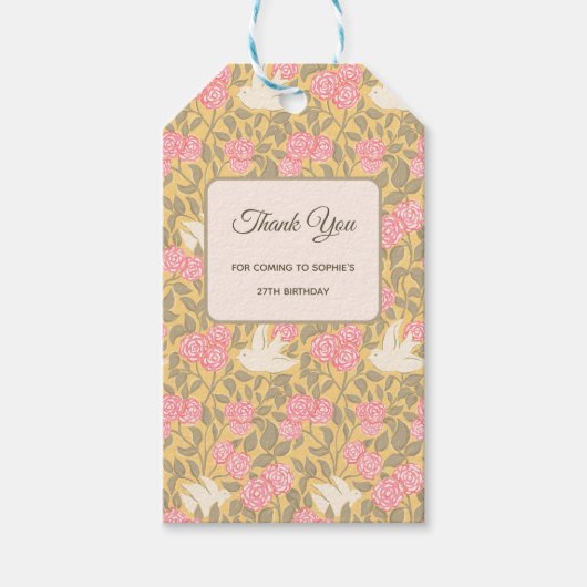 Pastellrosa Blumenmuster mit Tauben Geschenkanhänger (Vorderseite)