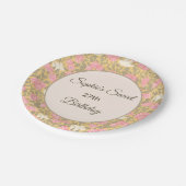 Pastellrosa Blumenmuster mit Tauben Pappteller (Schrägansicht)