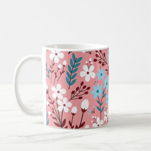 Pastellrosa Blumenmuster Nahtloses Muster. Kaffeetasse (Links)