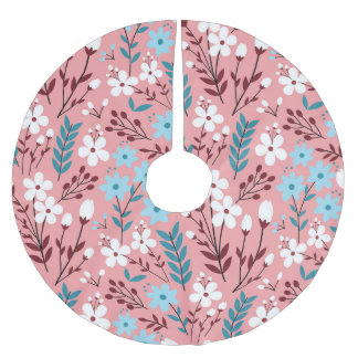 Pastellrosa Blumenmuster Nahtloses Muster. Polyester Weihnachtsbaumdecke